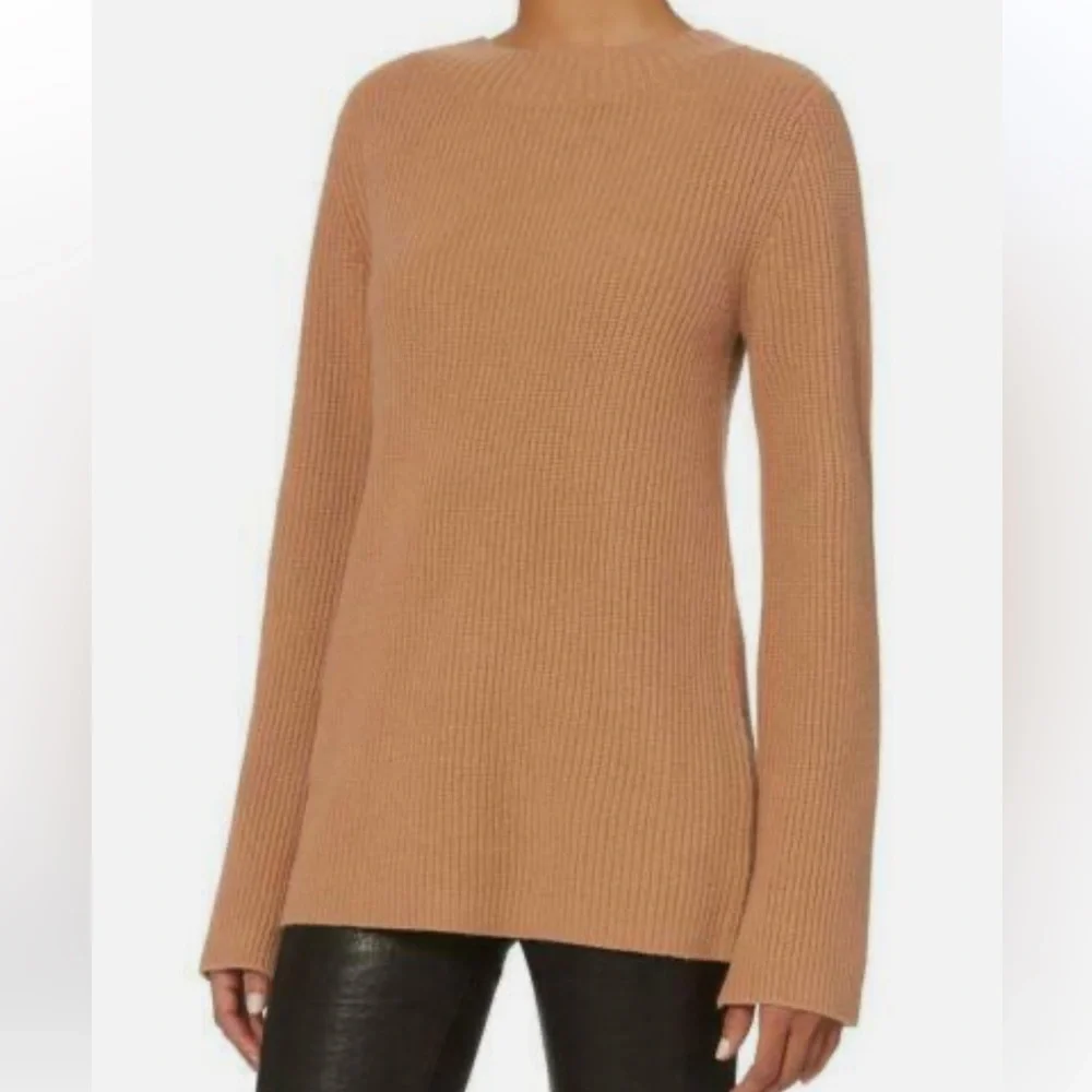 A.L.C. Camel Tan MARKELL Wool Cashmere‎ Lace-Up Back Crewneck Sweater